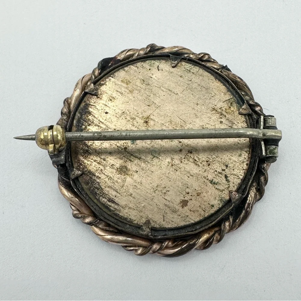 Antique Victorian Photo Frame Picture Man Portrait Gold Tone Brooch Lapel Pin